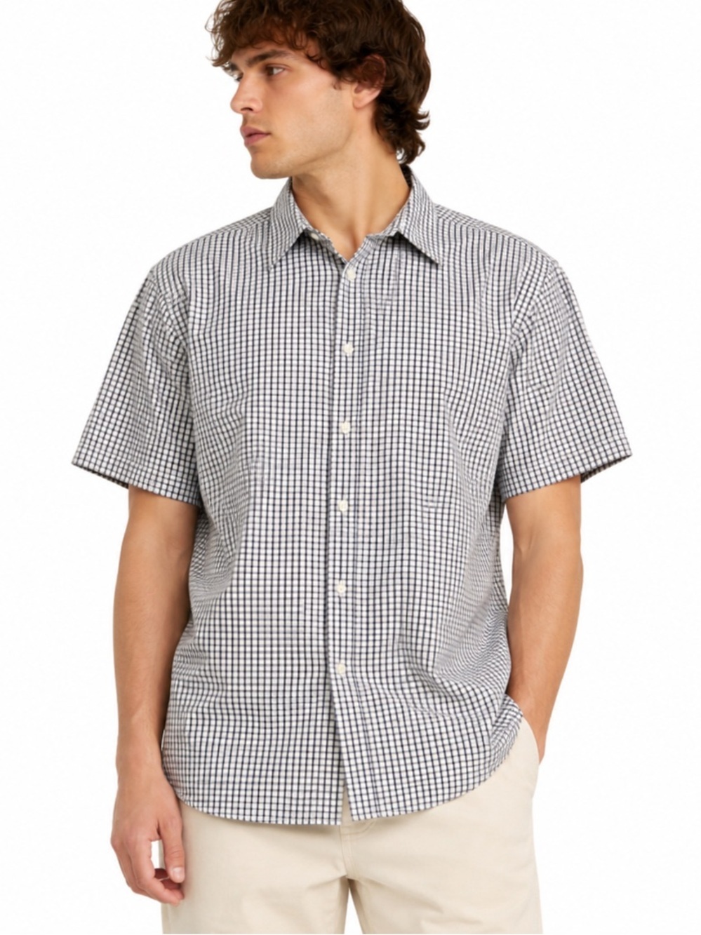 Polo Jeans Co Ralph Lauren Men’s XL Blue White Check Short Sleeve Button Down Sh